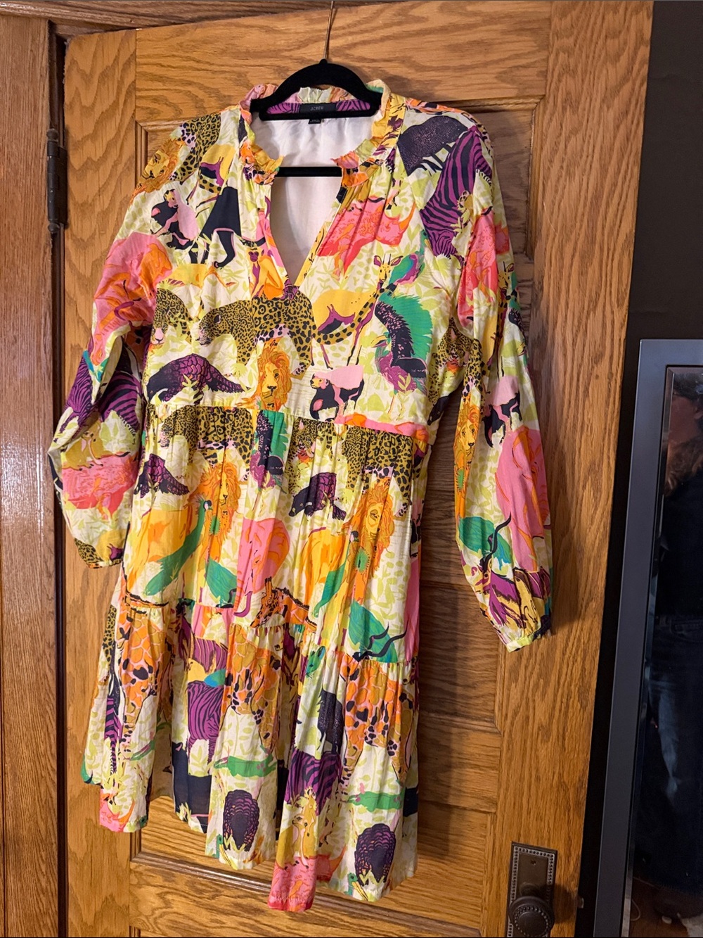 J. Crew Girls' Tiered Animal-Print Dress - Pink, Yellow & Green